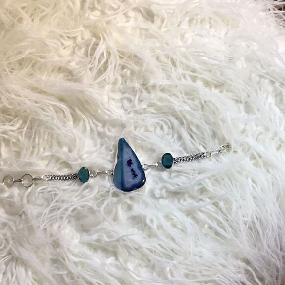 BLUE SOLAR AGATE BRACELET IN 925 STERLING 7 to 8” - Picture 4 of 11